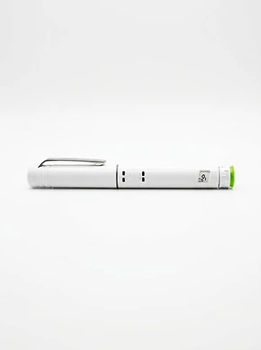 White peptide pen with green dial, showcasing the 20mg format