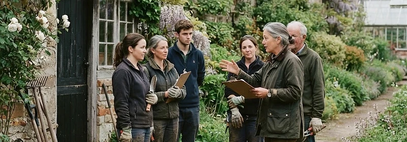 A parks team leader briefing a grounds team