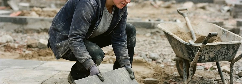 A landscape operative preparing a paving base