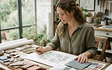 A garden designer reviewing planting plans and samples