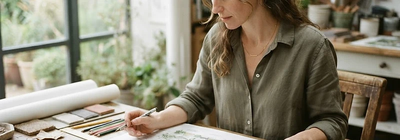 A garden designer reviewing planting plans and samples