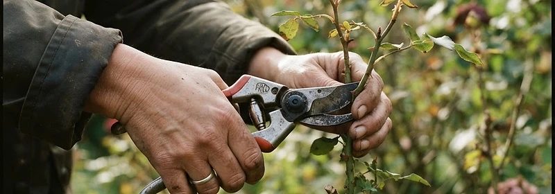 Close-up of a gardener's hands tying in a plant stake