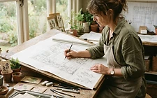 A garden designer sketching a planting plan