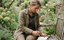 A gardener noting a job quote in a notebook