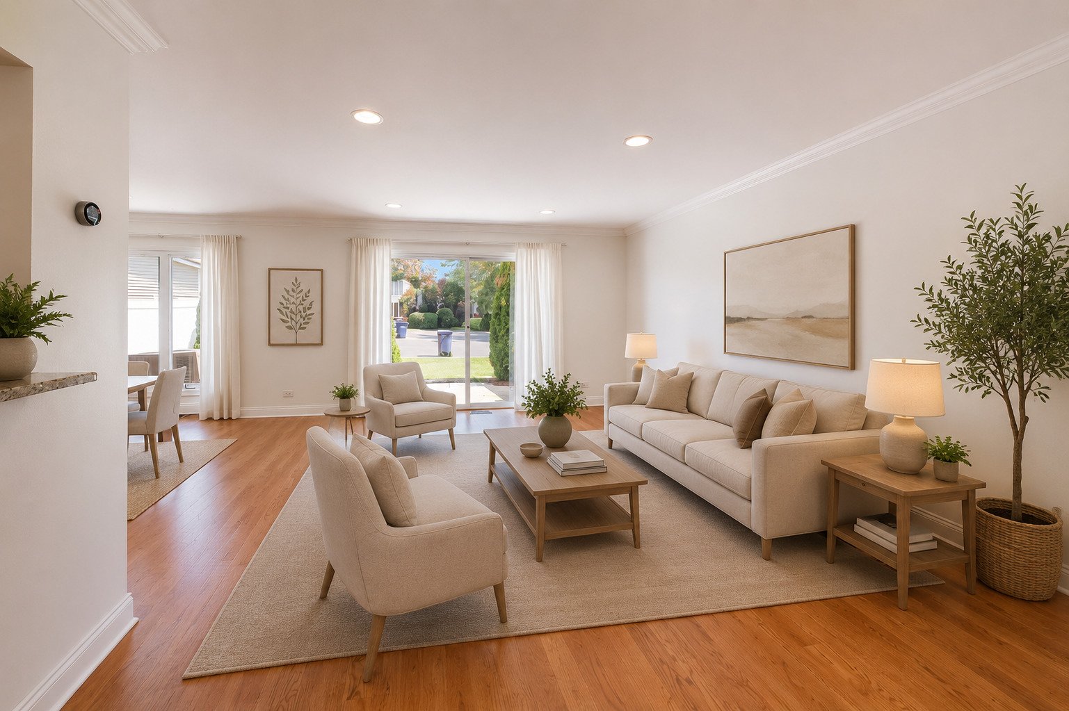 The living room, opening to the patio