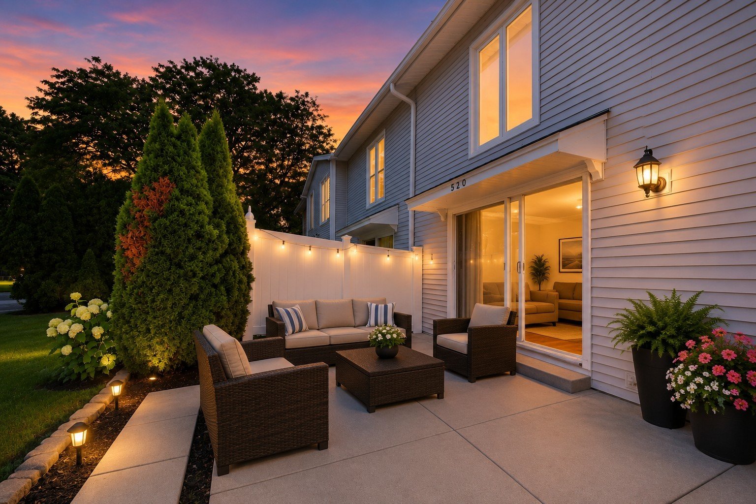 The patio, after sunset