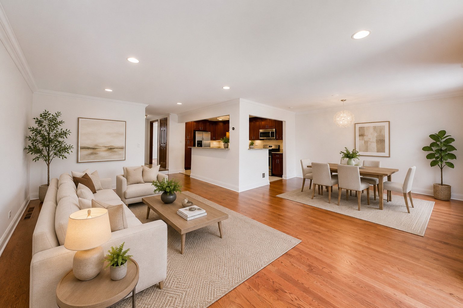 Living and dining, on hardwood
