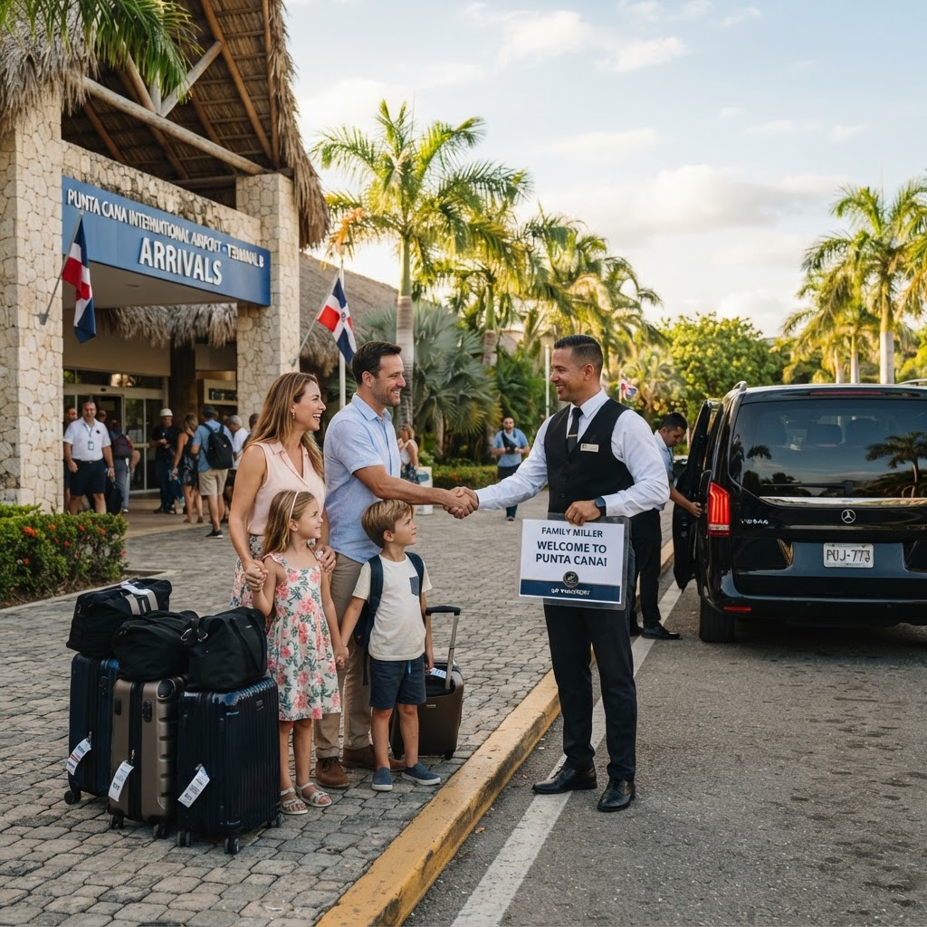Chofer recogiendo clientes en el aeropuerto de Punta Cana
