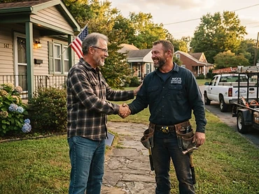 Homeowner shaking hands with a local contractor