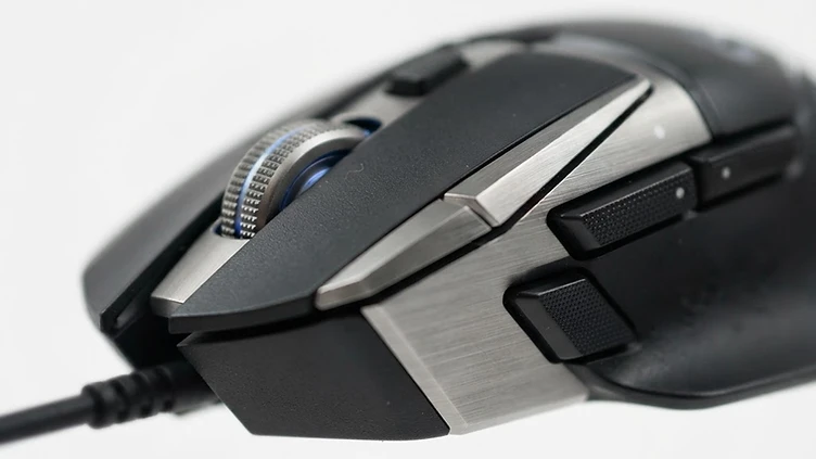 Close-up macro photograph of a gaming mouse in a sterile white environment, illustrating Borealis's buying guide for gaming mice under $50 in Canada