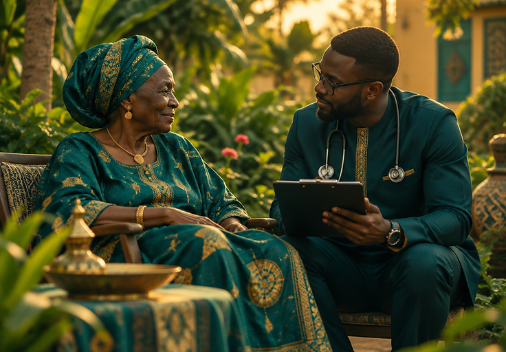 Aïdara Health professional visiting an elderly parent in Senegal