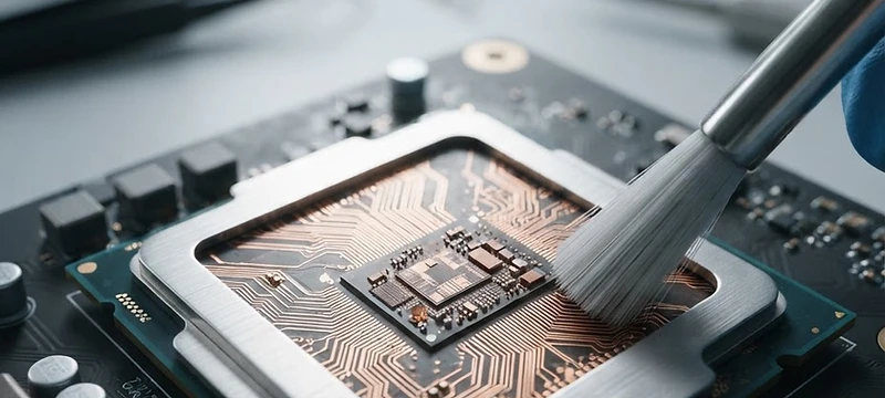 Macro detail of a high-end processor with copper traces