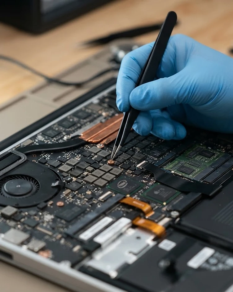 Technician performing precision repair with anti-static tool