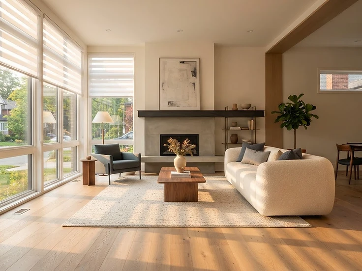 Bright living room with custom shades