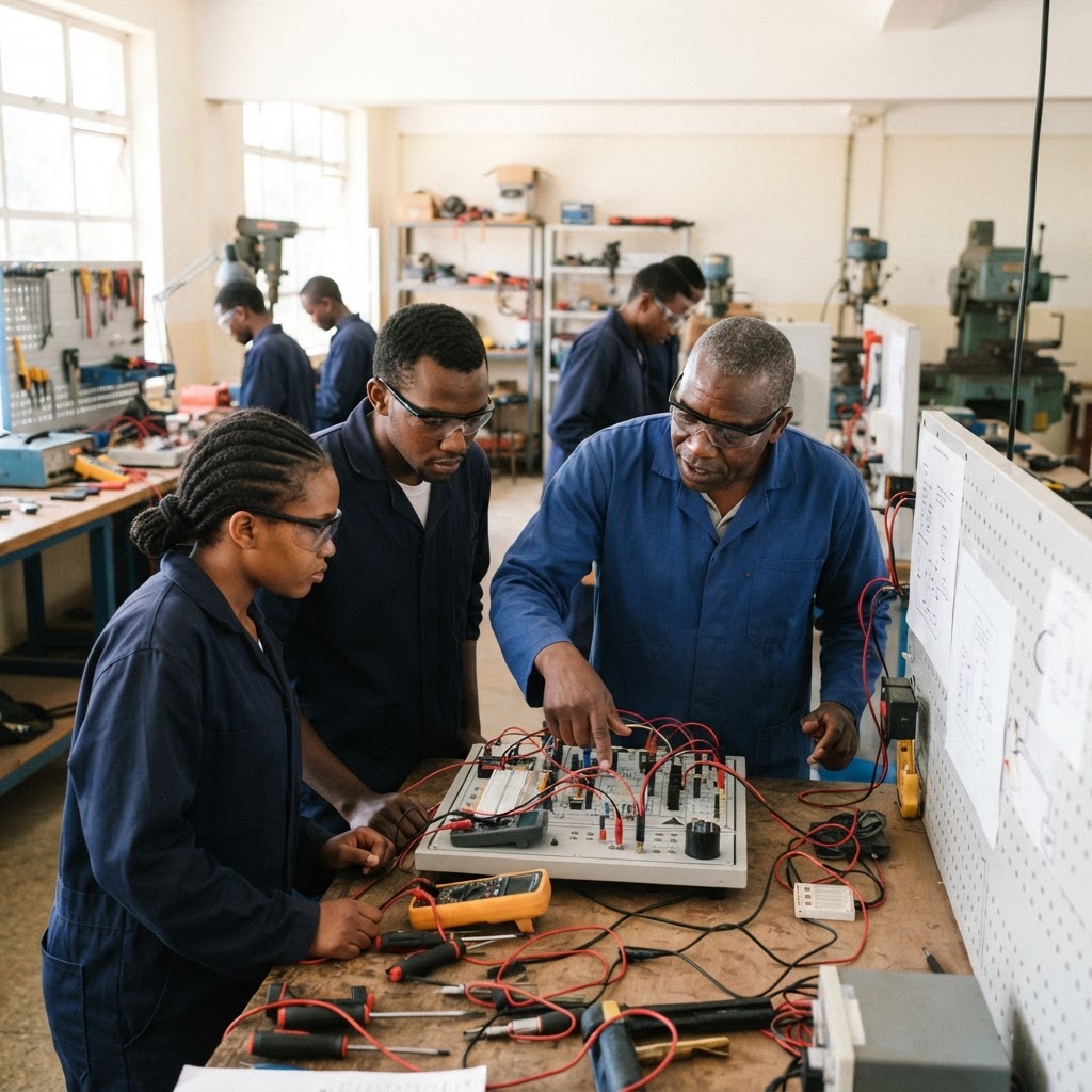 Apprentices in a training workshop