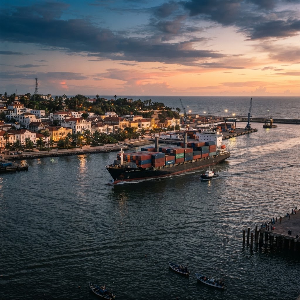 Container ship leaving Lobito