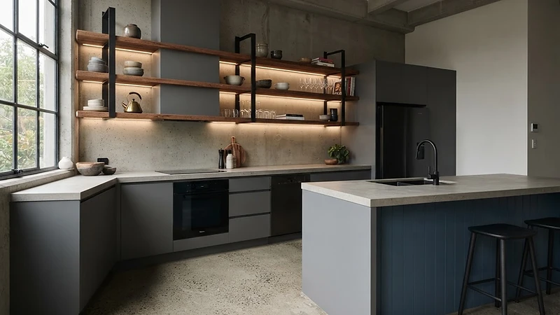 Concrete and Steel — Industrial Kitchen by A-Plan Kitchens, Wentworth Falls