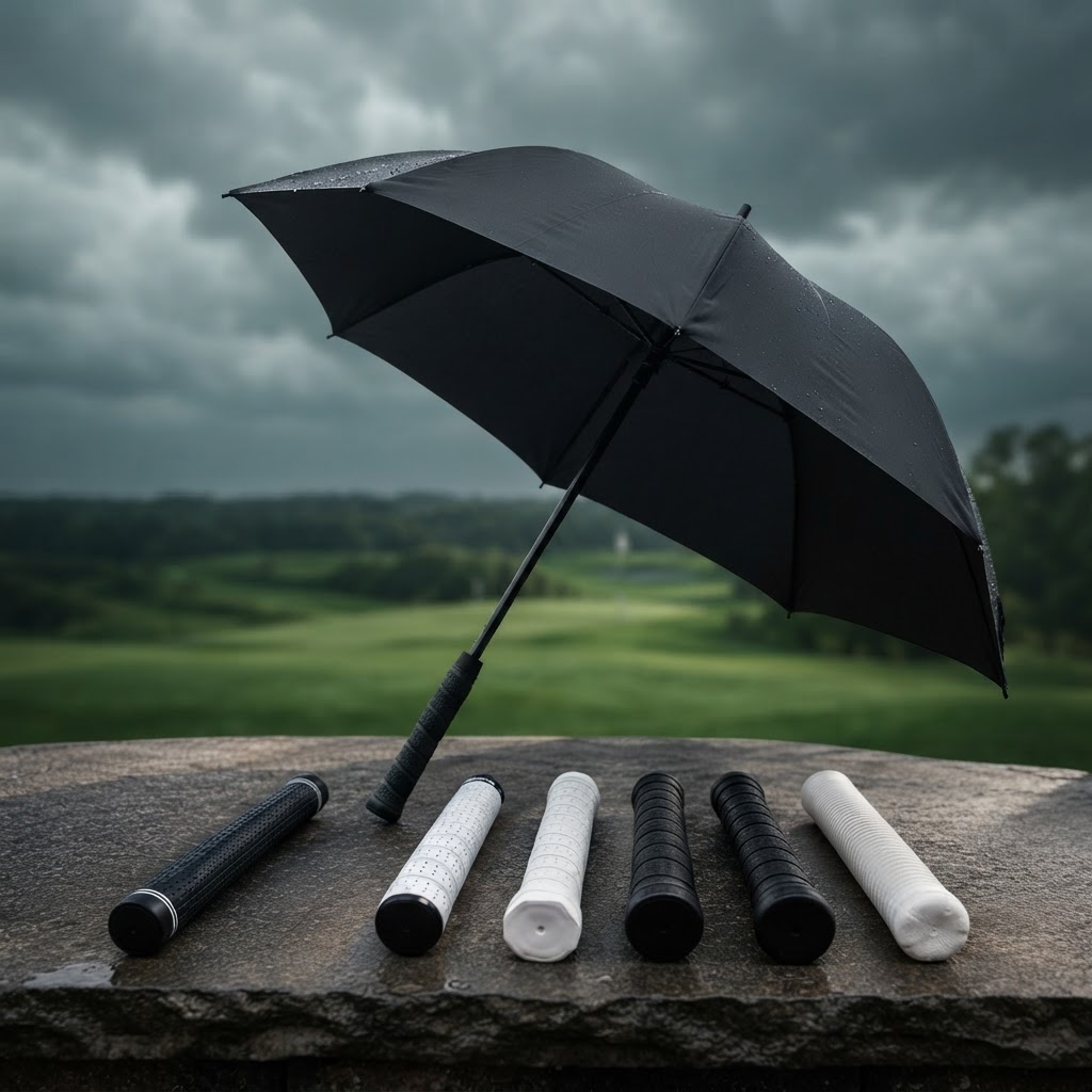 Sportbrella — all-weather umbrella with interchangeable sports grips for golf, tennis, baseball and cricket