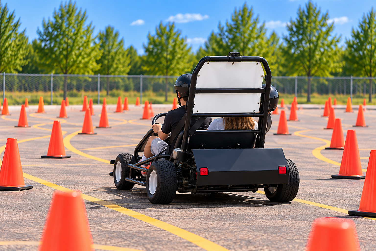 SIDNE cart driving away down a coned training course