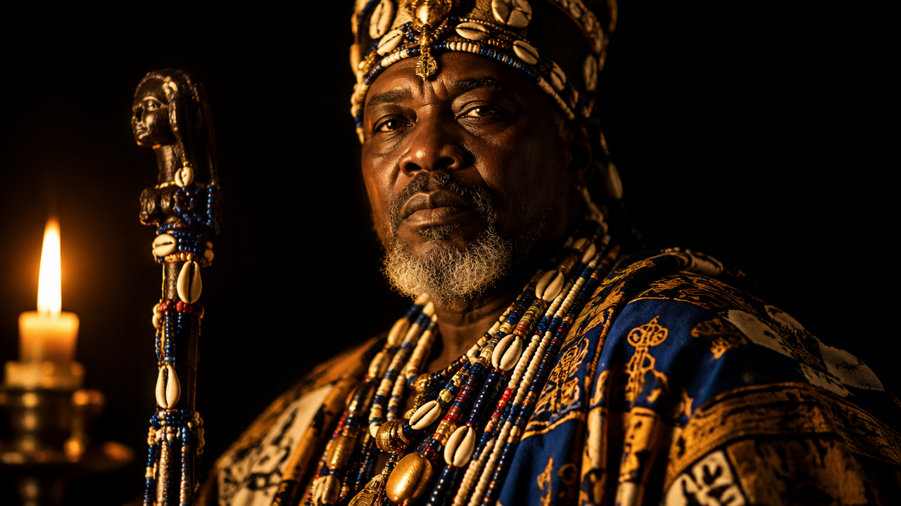 Maître Azonssou en tenue traditionnelle Vodoun