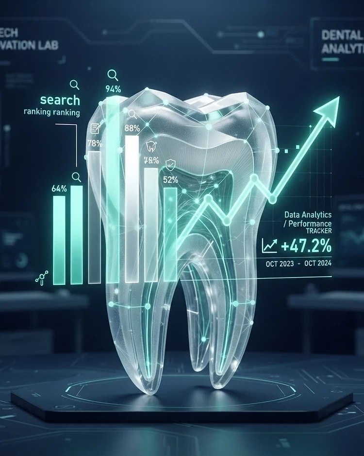 3D tooth render with rising search ranking analytics