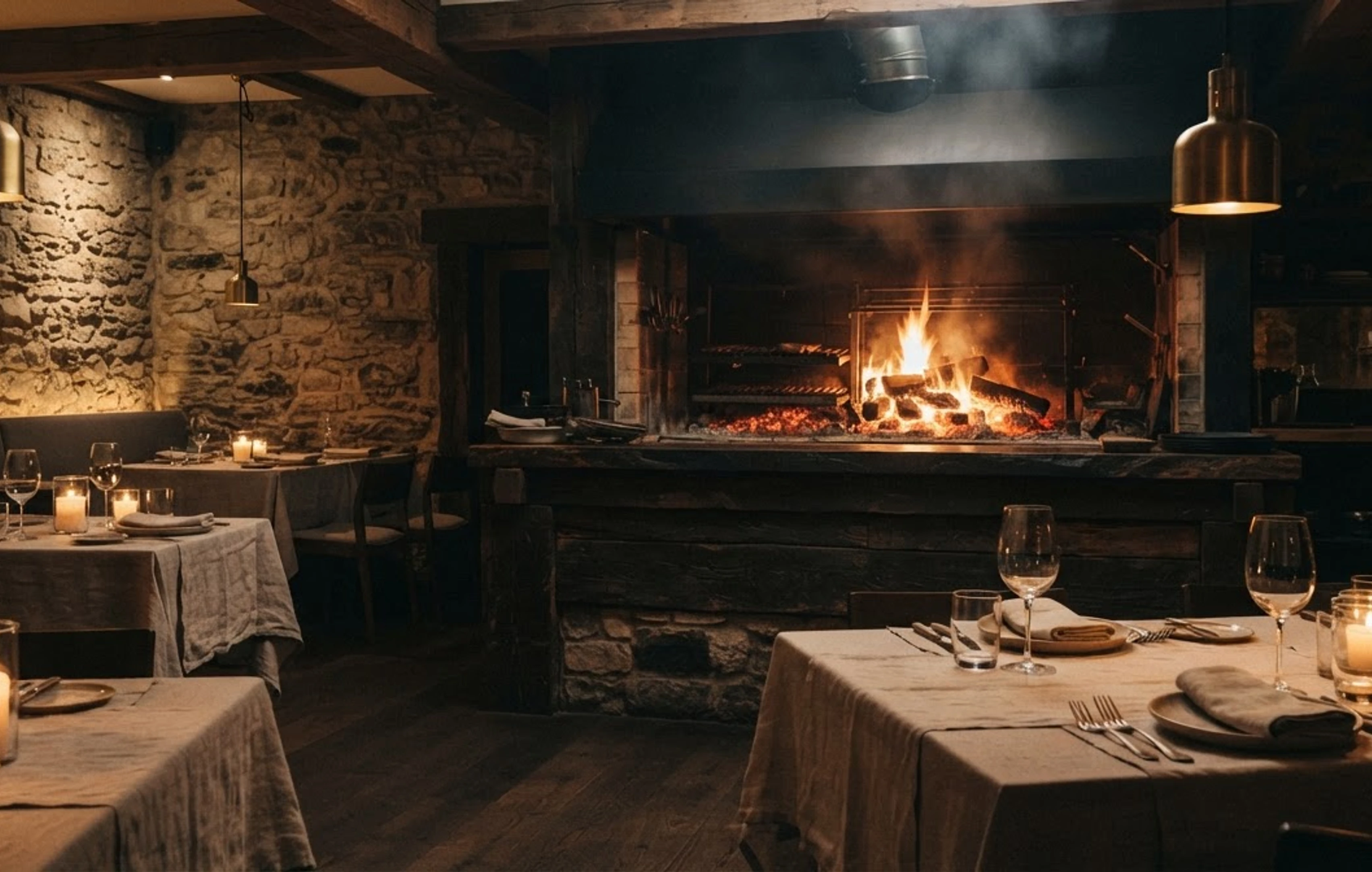 Wood-fired hearth at Ember & Salt