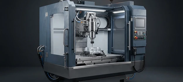 Ilustrasi mesin CNC milling untuk pemesinan logam presisi