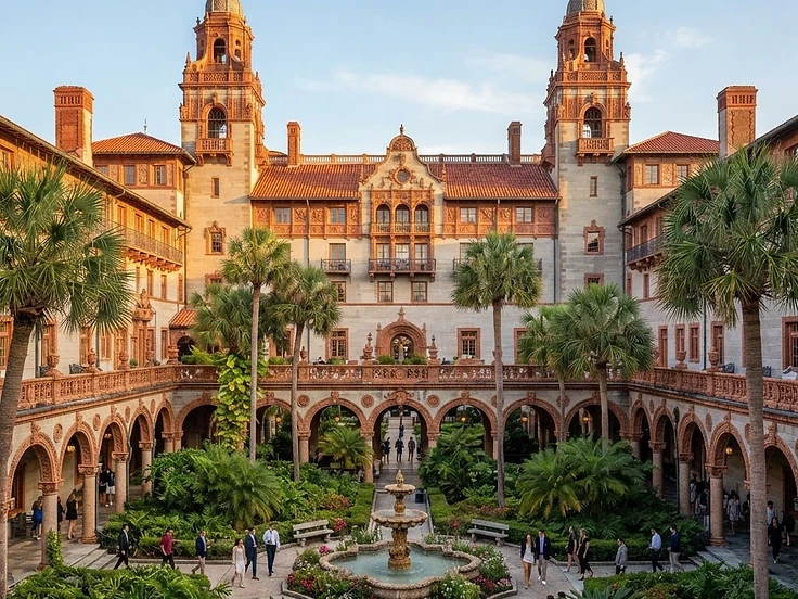 Spanish Renaissance facade and courtyard of Flagler College