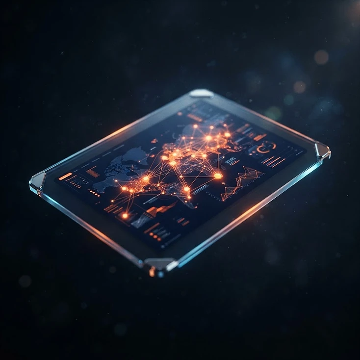 TrackYourMove TMS dashboard with glowing data visualizations
