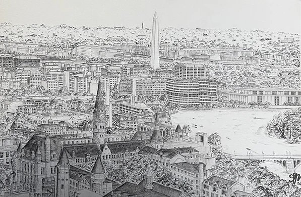 Washington D.C. Skyline in a bronze finish frame with mat
