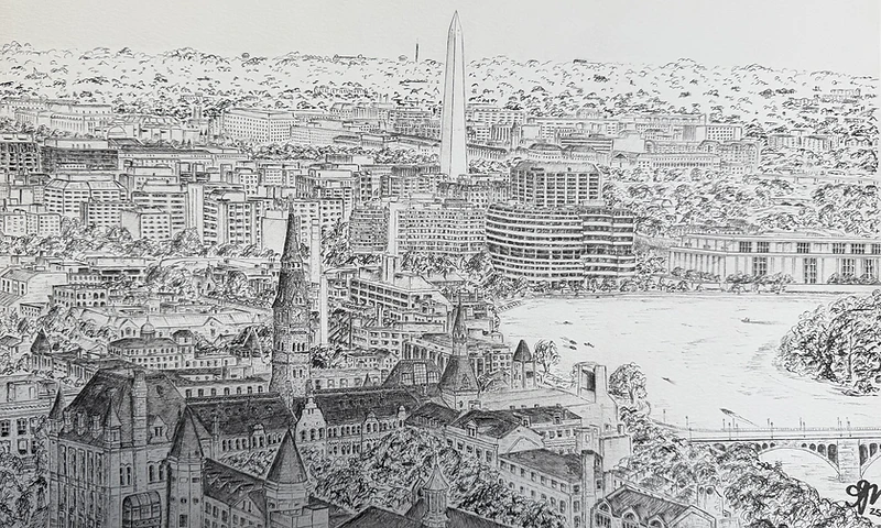 Pen and ink drawing of the U.S. Capitol