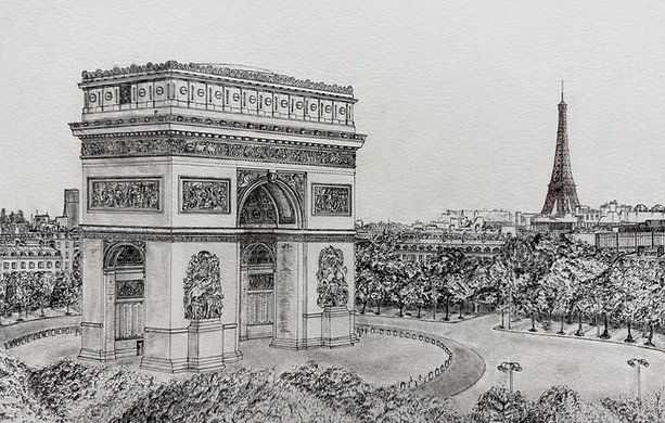 Arc de Triomphe, Paris in a bronze finish frame with mat