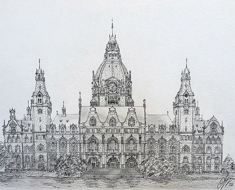 Neues Rathaus, Hannover in a bronze finish frame with mat