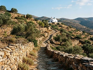 A stone-paved footpath between dry-stone walls on Sifnos
