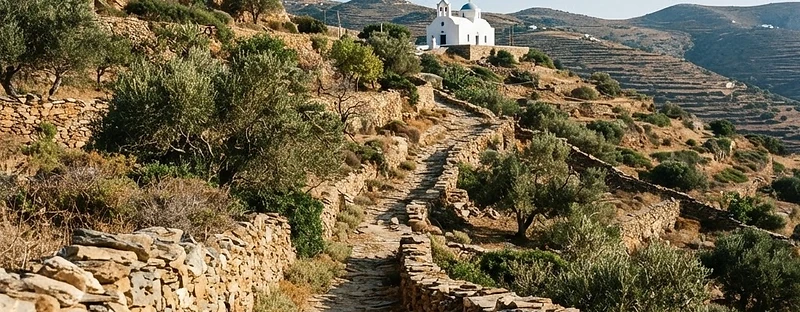 A stone-paved footpath between dry-stone walls on Sifnos