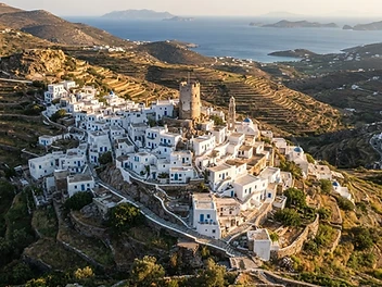 Cycladic mountain village in Naxos above the Aegean