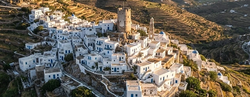 Cycladic mountain village in Naxos above the Aegean
