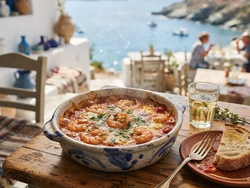 Saganaki Garides, a Greek Greek dish