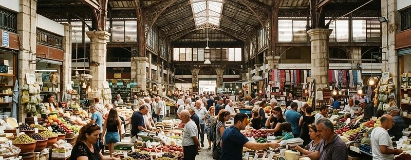 The iron and glass hall of the covered market in Chania