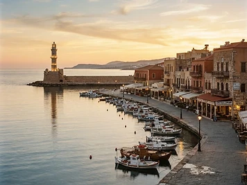 Chania Venetian harbour at golden hour