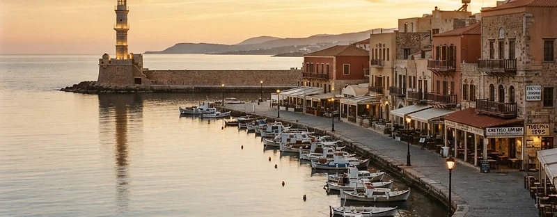 Chania Venetian harbour at golden hour
