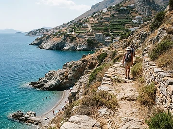 The coastal path east of Hydra harbour above clear water