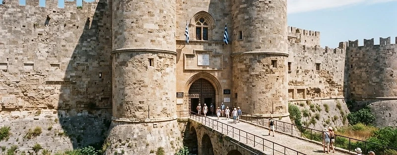 The fortified gate and towers of the Palace of the Grand Master in Rhodes.
