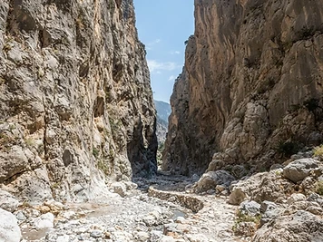 The narrow iron gates section of the Samaria Gorge in Crete