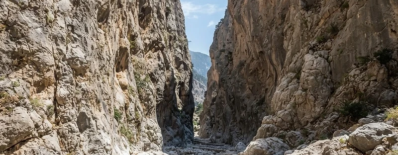 The narrow iron gates section of the Samaria Gorge in Crete