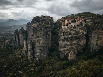 Meteora monasteries on sandstone rock pinnacles