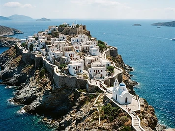 The medieval village of Kastro on Sifnos, built on a headland above the sea.