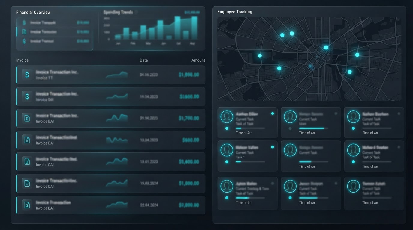 Zipkey dashboard showing invoices and employee tracking