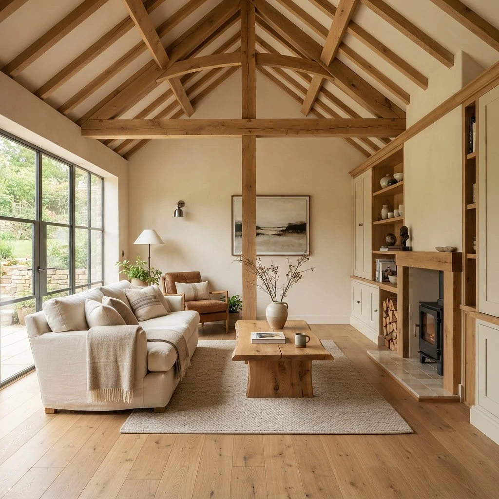 A beautifully finished home renovation with exposed beams