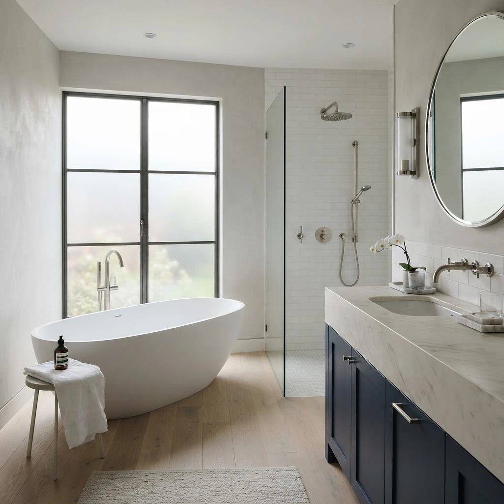 A clean modern bathroom with polished fixtures